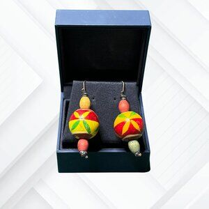 Wood Rastafarian Bead Drop Earrings